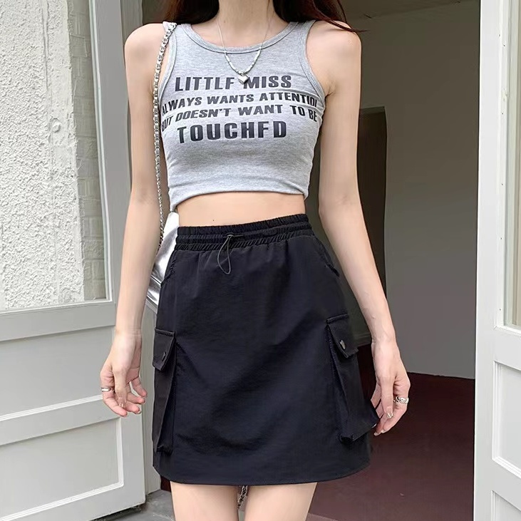 美式辣妹設計感工裝裙寬鬆休閒運動短版半身裙