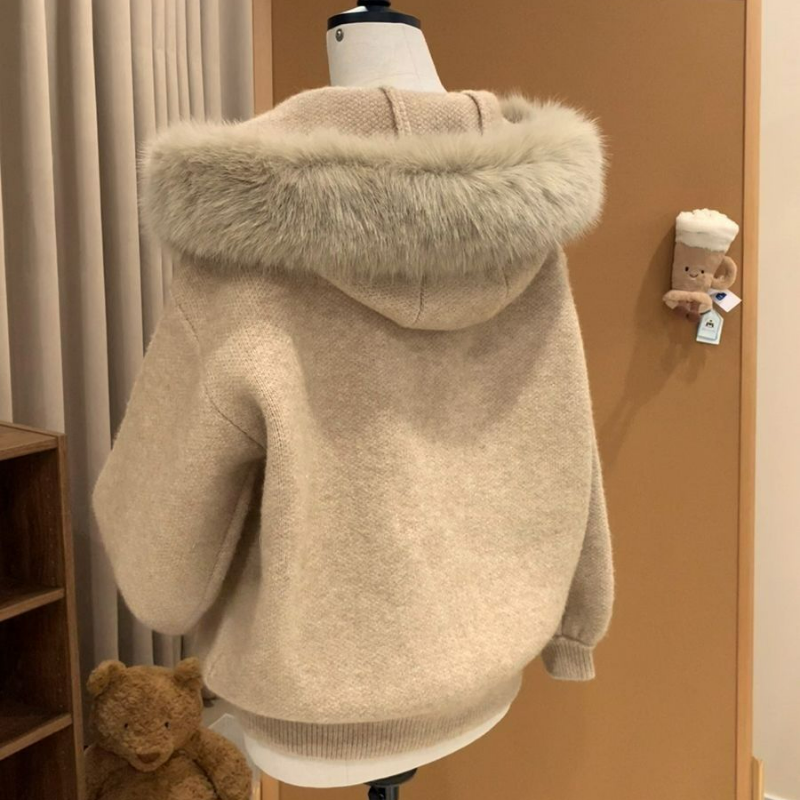 大毛領外套寬鬆顯瘦軟糯毛衣針織開衫