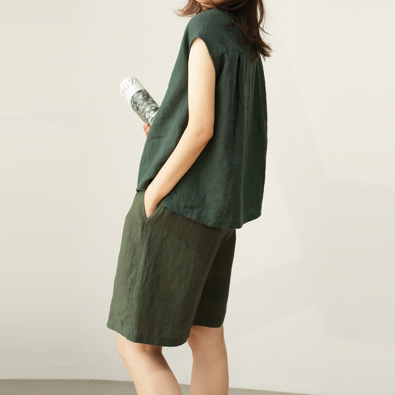 現貨棉麻無袖襯衫落肩顯瘦