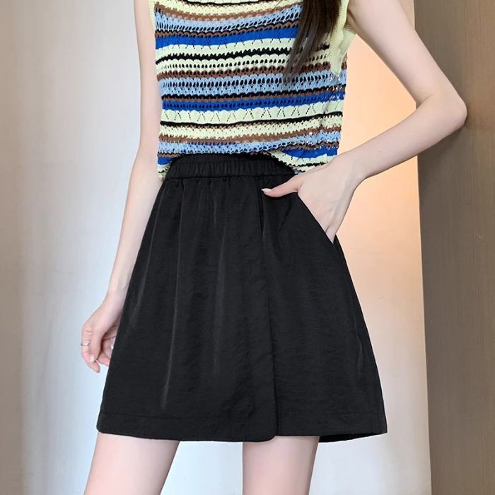 山本工裝裙褲女夏季薄款新款寬鬆闊腿五分褲休閒冰絲運動短款