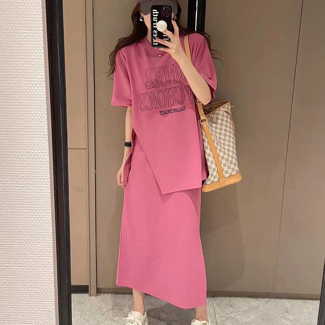 【單件/套裝】韓版減齡寬松顯瘦洋氣不規則上衣+包臀休閑半身裙兩件套