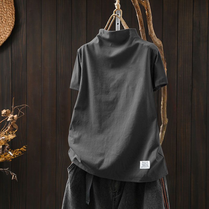 顯瘦印花純棉百搭休閒半高領短袖T恤