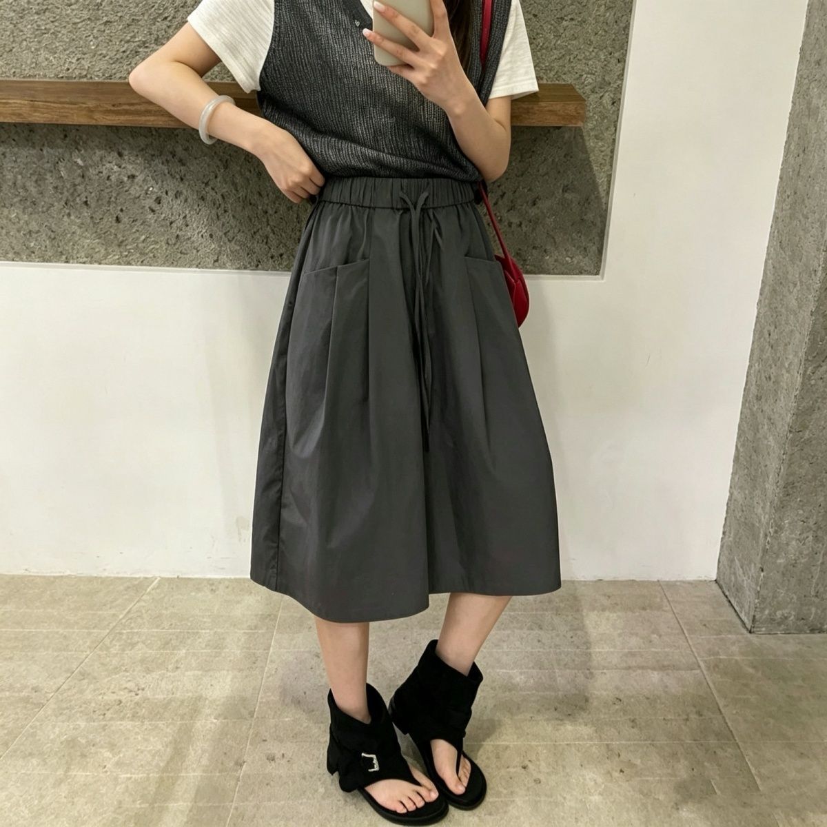 休閒冰絲速乾寬鬆顯瘦百搭鬆緊闊腿七分褲