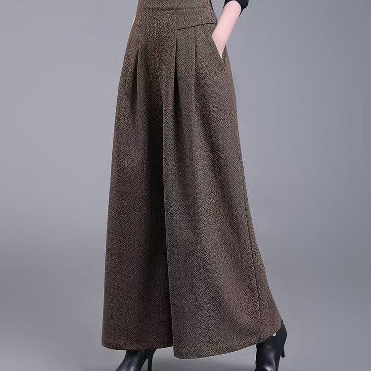 大碼羊絨毛呢高腰寬鬆顯瘦垂感直筒闊腿褲