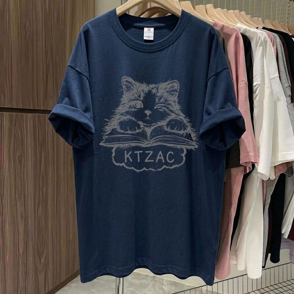 純棉貓咪趣味寬鬆百搭情侶印花短袖t恤