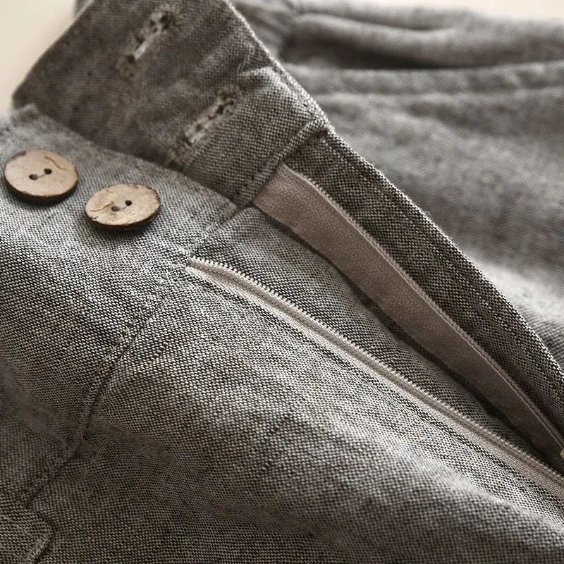 休閒舒適棉麻花苞腰垂感闊腿褲裝