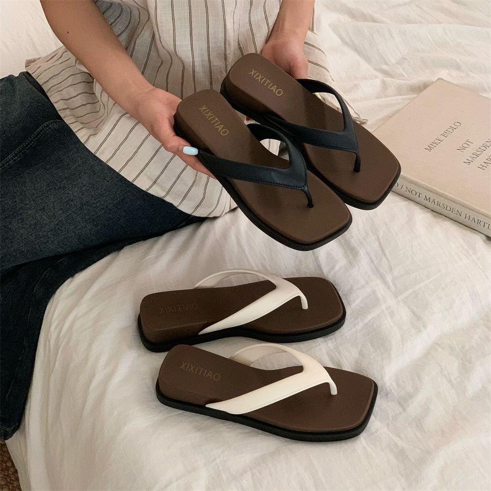 戶外休閒厚底復古拼色夾腳涼拖鞋