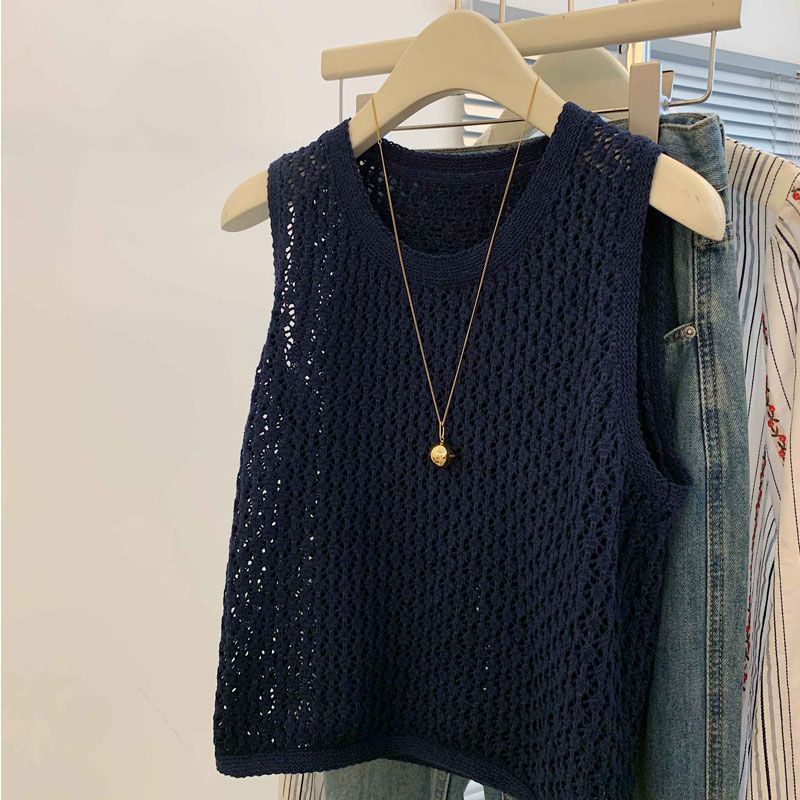 韓系鏤空寬鬆顯瘦薄款無袖針織背心