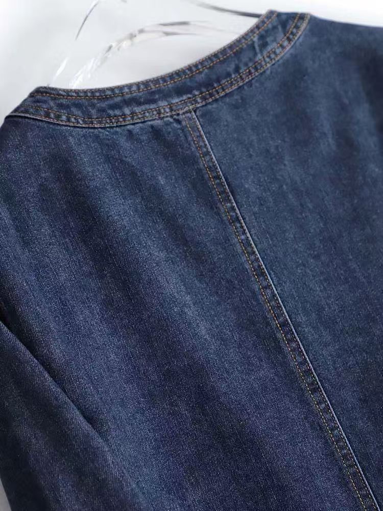 氣質色時尚休閒通勤藍色牛仔開衫短款外套