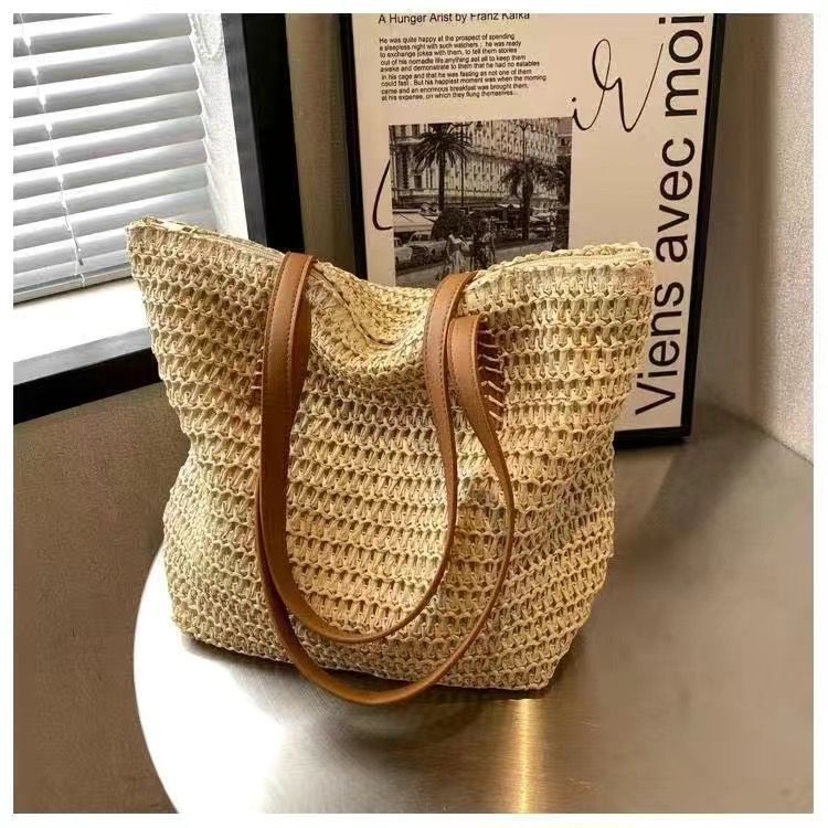 草編海邊沙灘高級大容量鏤空編織包