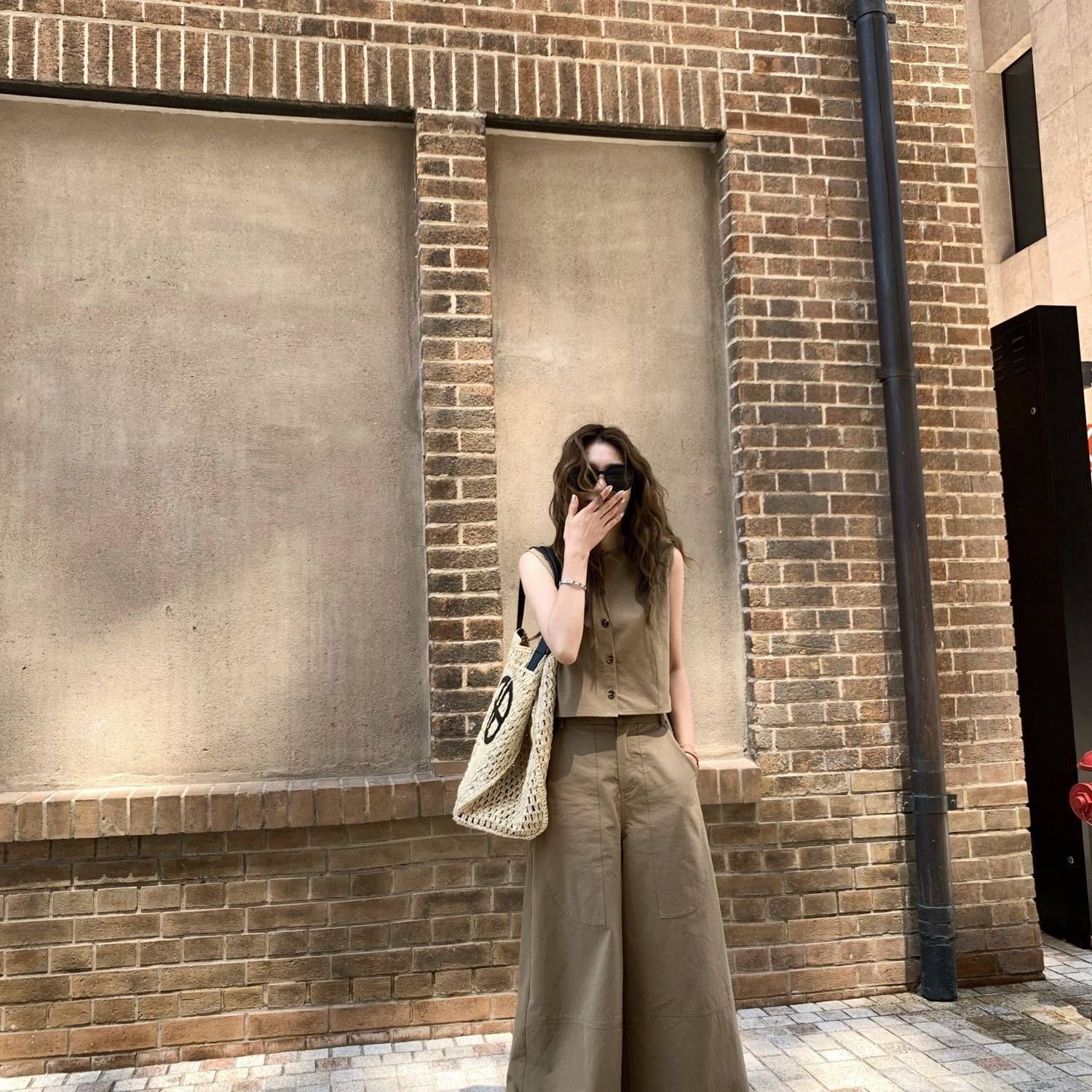 【單件/套裝】極簡設計兩穿無袖背心+寬鬆休閑闊腿褲套裝