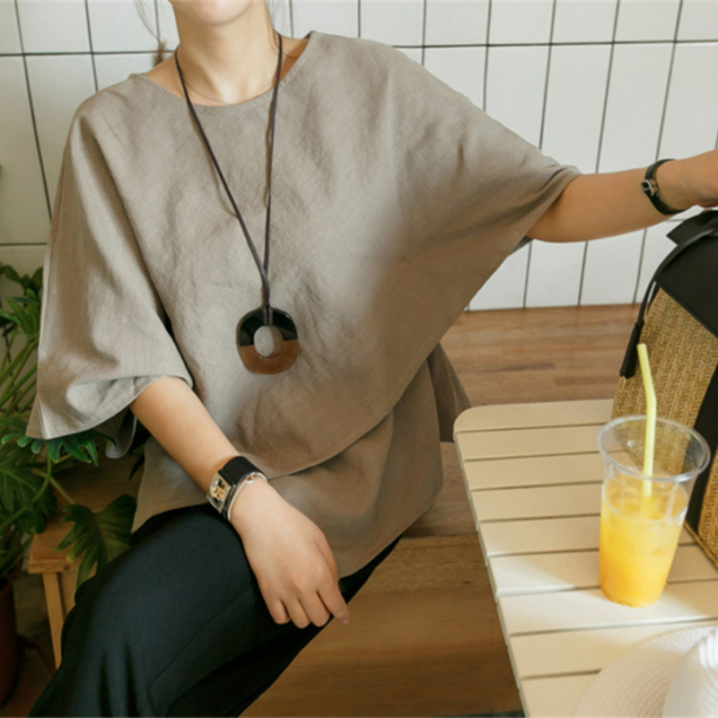 日韓休閑不規則下擺棉麻寬鬆顯瘦薄款襯衫