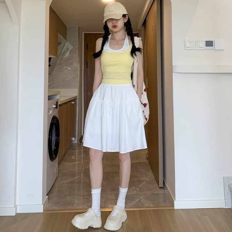 高腰顯瘦a字短裙工裝五分傘裙半身裙