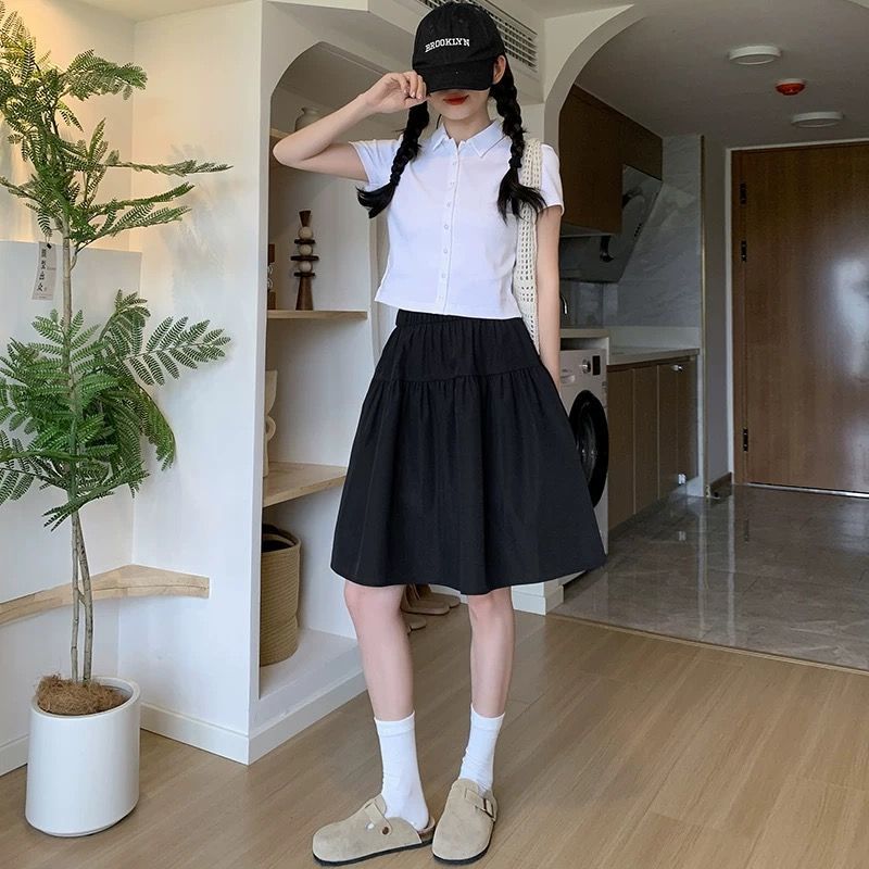 高腰顯瘦a字短裙工裝五分傘裙半身裙