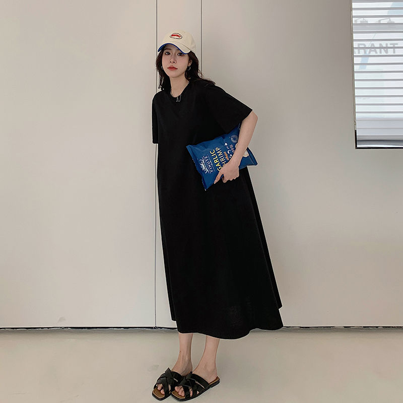 寬鬆遮肚減齡連衣裙大碼顯瘦休閒過膝T恤裙