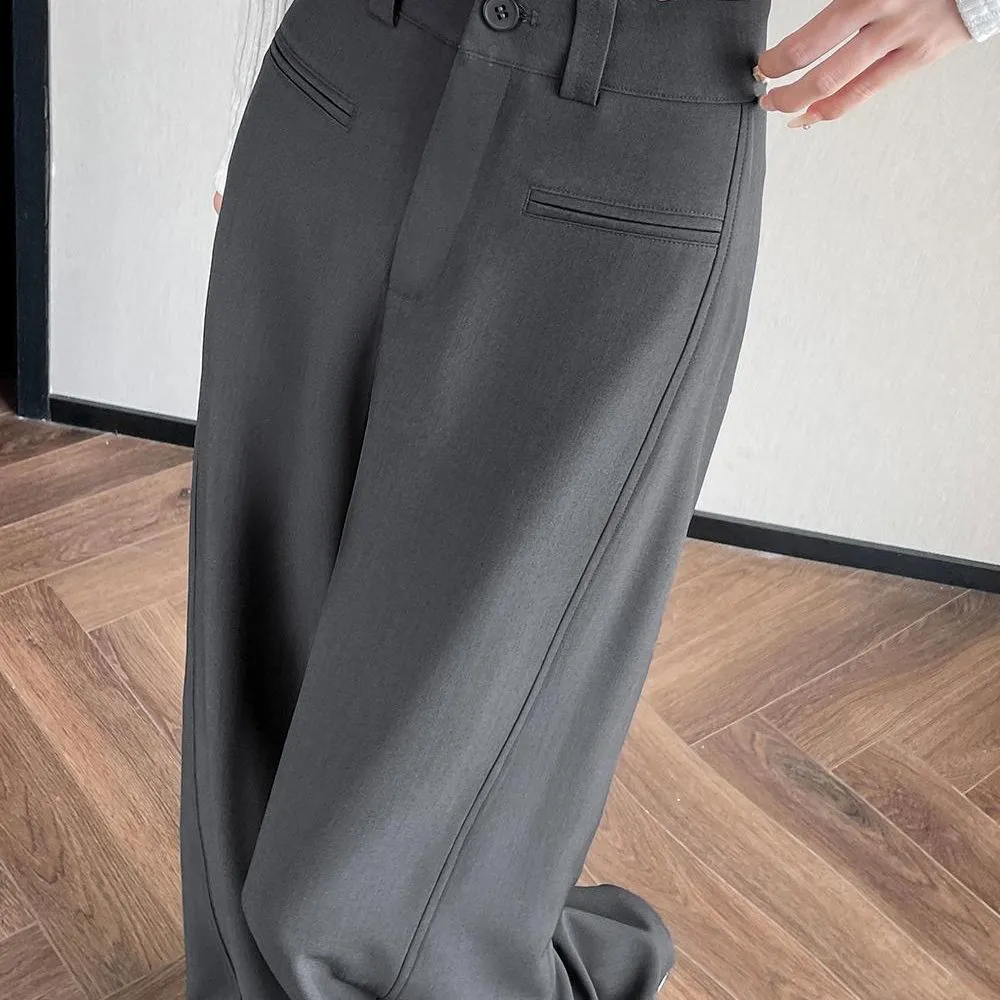 高腰顯瘦垂感高級感休閒西裝闊腿拖地褲