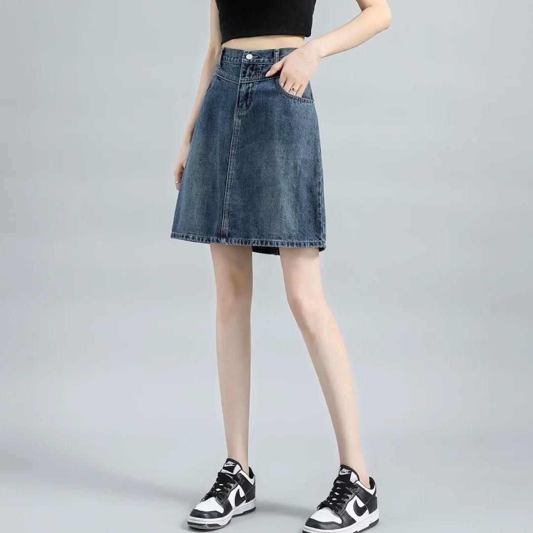 美式復古高腰梨形顯瘦牛仔半身裙