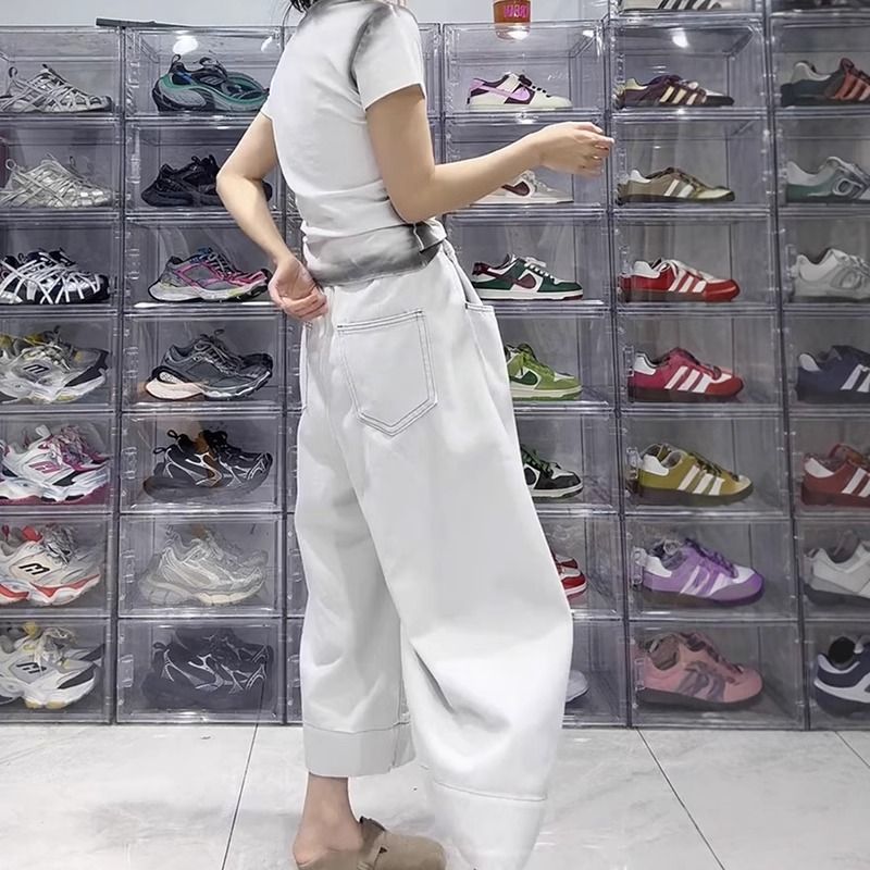 薄款大碼顯瘦直筒寬鬆梨型身材闊腿牛仔褲