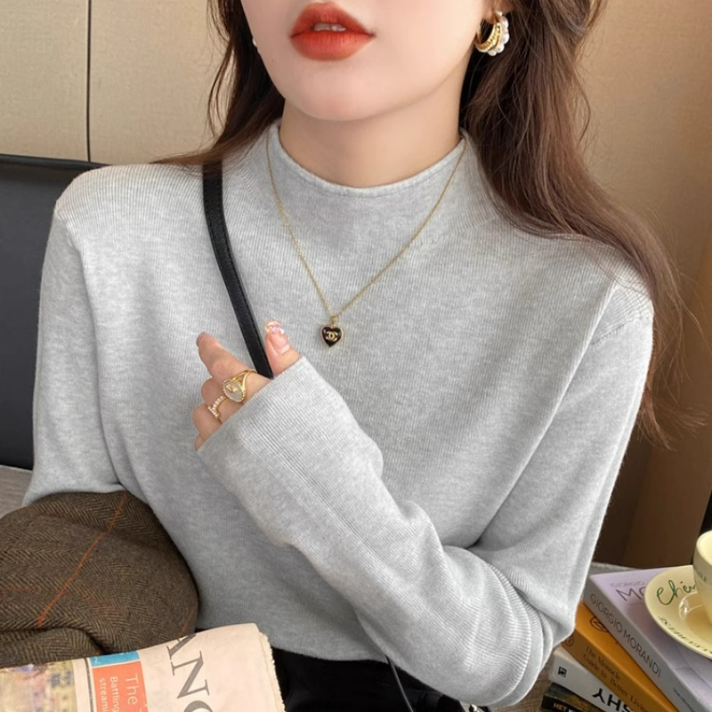 時尚半高領毛衣內搭針織螺紋打底衫