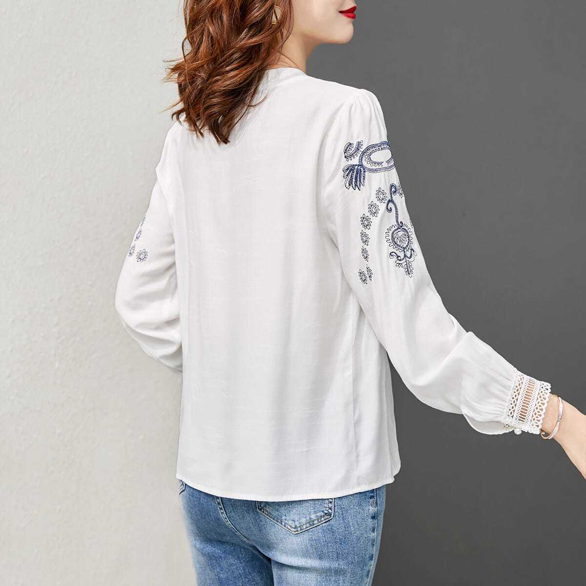 刺繡文藝復古時尚潮流百搭襯衫