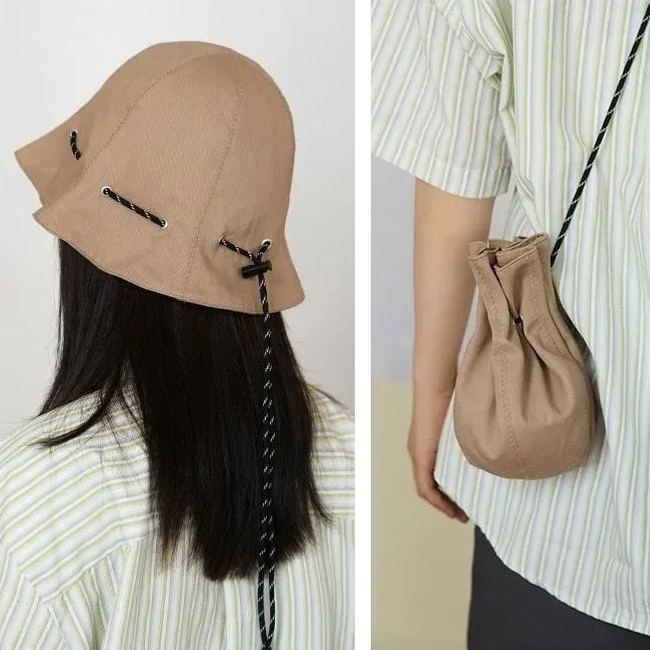 日系防曬抽繩設計兩用可斜挎可折疊漁夫帽-Cicichill