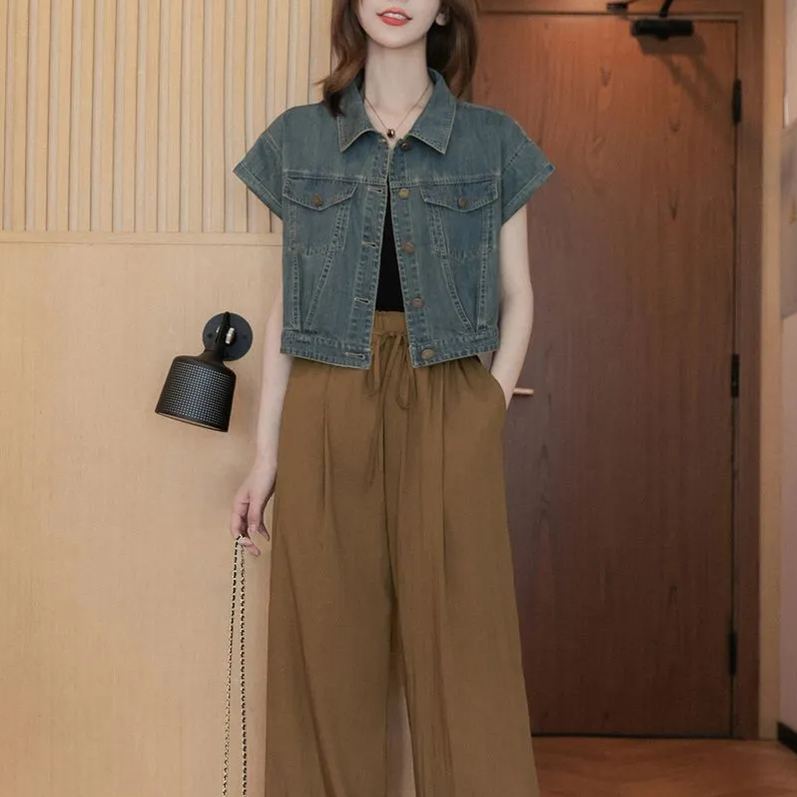 復古寬鬆顯瘦短款小飛袖牛仔外套