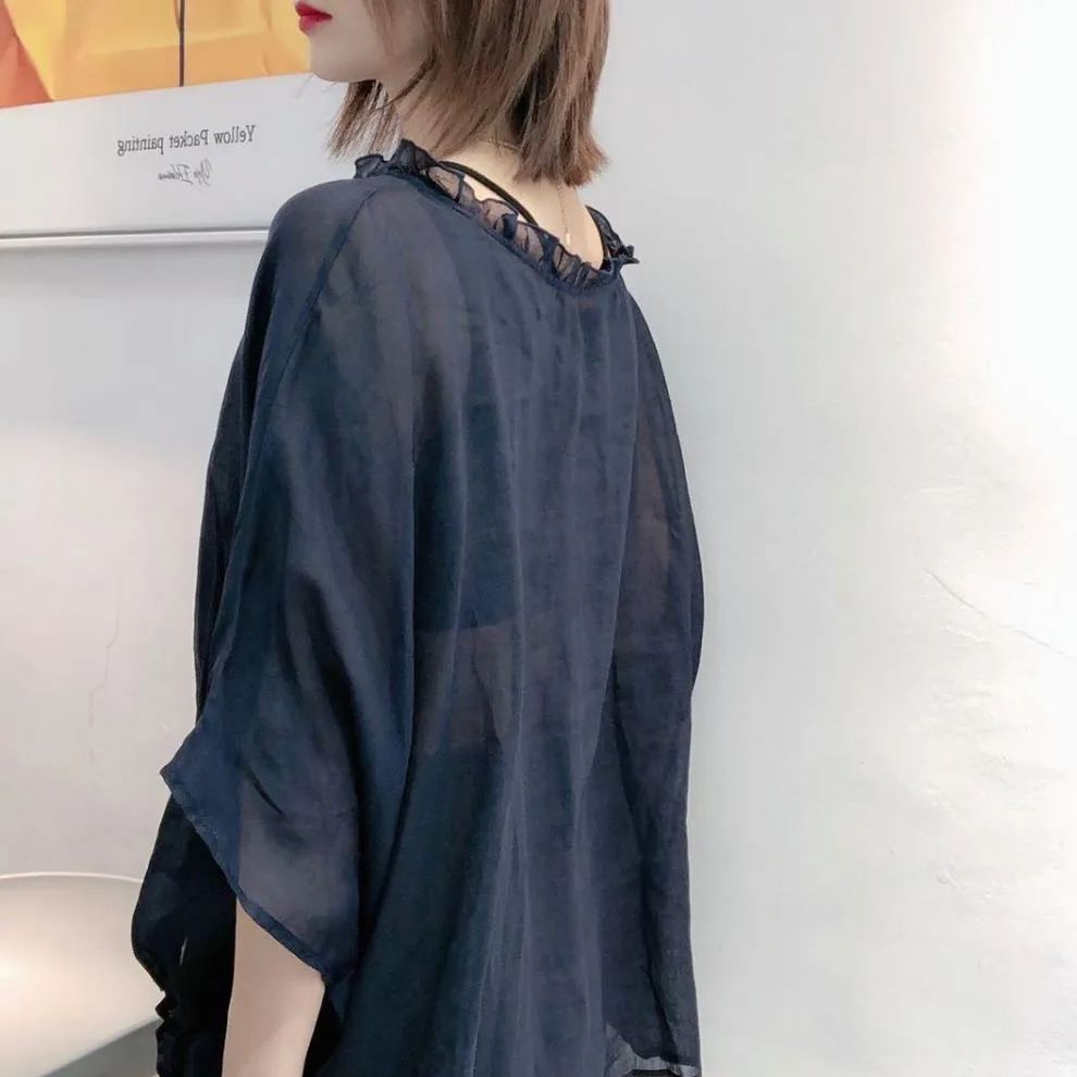 新款蝙蝠袖仿麻料韓版寬鬆襯衫
