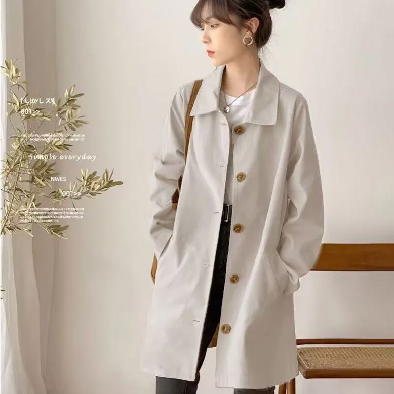 韓版甜美簡約寬鬆百搭口袋中長款風衣