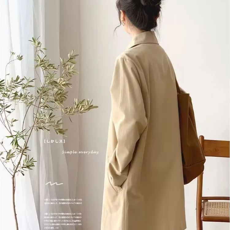 韓版甜美簡約寬鬆百搭口袋中長款風衣