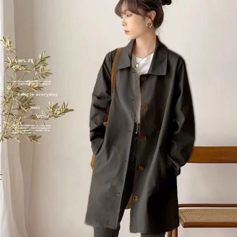 韓版甜美簡約寬鬆百搭口袋中長款風衣