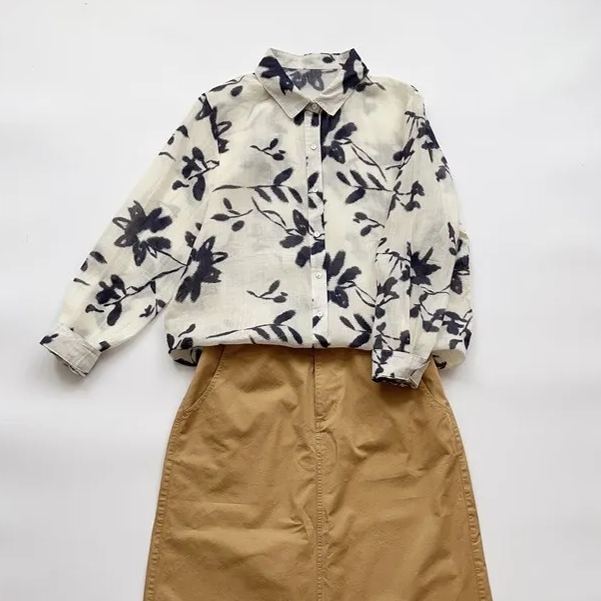 高支苧麻百搭新中式薄款水墨印花襯衫