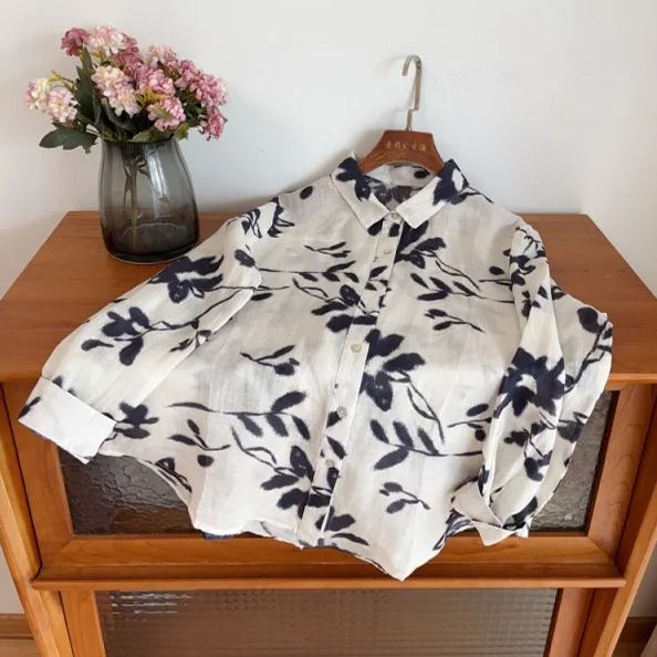 高支苧麻百搭新中式薄款水墨印花襯衫