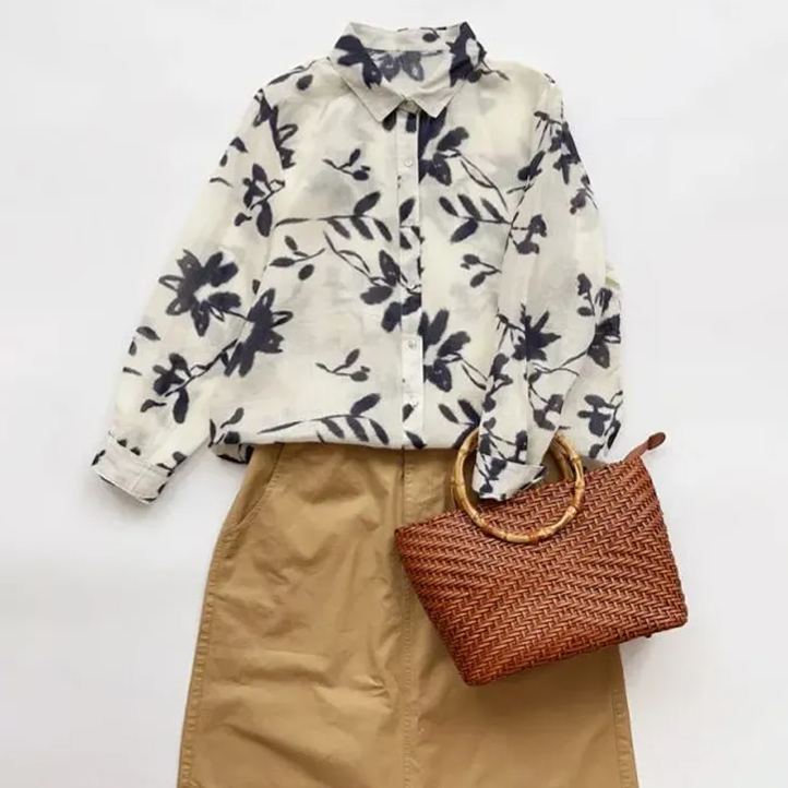 高支苧麻百搭新中式薄款水墨印花襯衫