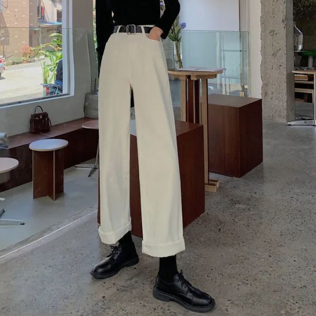 氣質休閒高腰顯瘦直筒闊腿垂感寬鬆牛仔褲