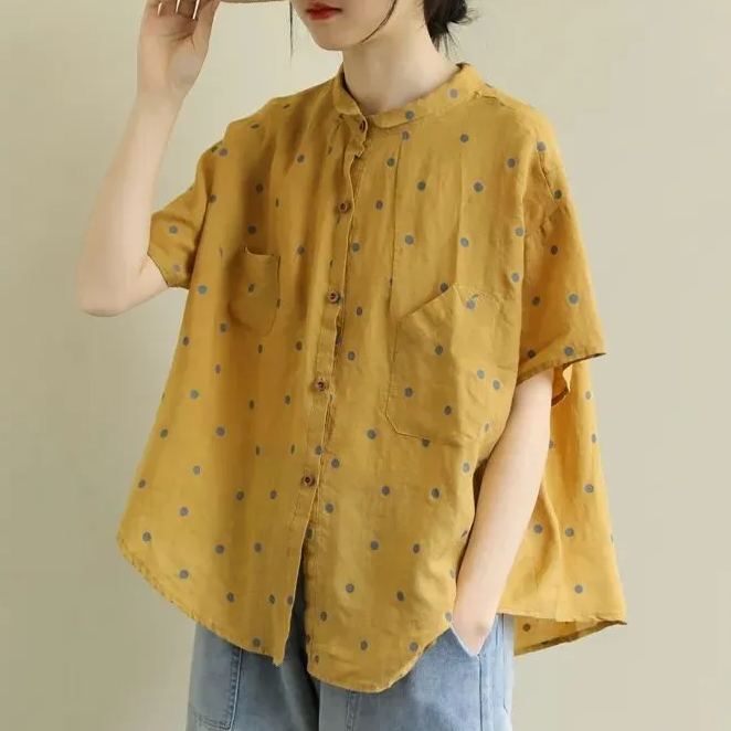 文藝復古波點寬鬆休閒百搭小翻領娃娃衫減齡襯衫
