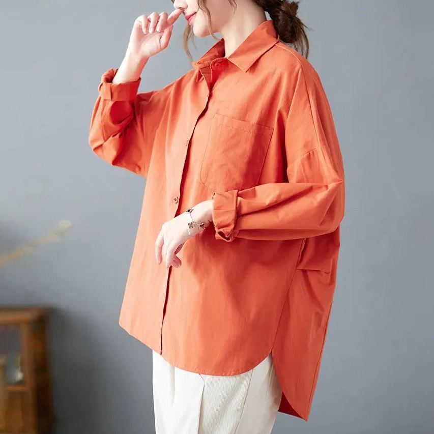 慵懶風寬鬆隨性立體剪裁純色休閒襯衫
