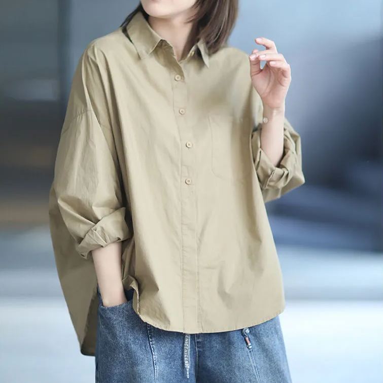 慵懶風寬鬆隨性立體剪裁純色休閒襯衫