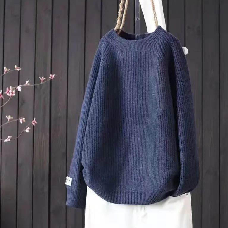 【9色】簡約文藝寬鬆慵懶風圓領純色針織長袖-Cicichill