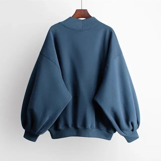 韓版休閒時尚寬鬆百搭字母印花V領衛衣