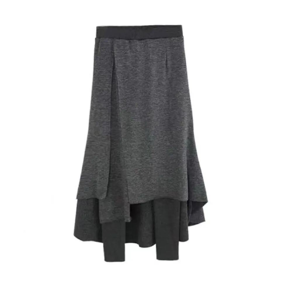 設計感個性不規則高腰假兩件打底褲裙