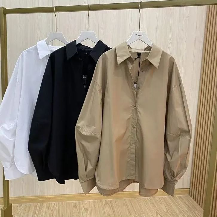 純色簡約百搭基礎款燈籠長袖襯衫