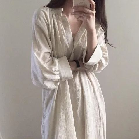 韓版寬鬆設計感中長款過膝中袖洋裝