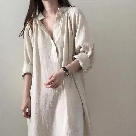 韓版寬鬆設計感中長款過膝中袖洋裝