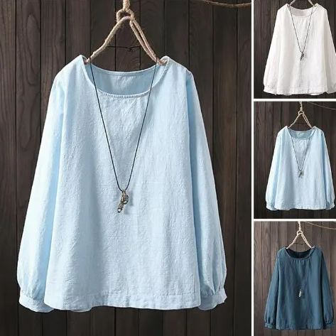 大碼女裝休閒大碼圓領純色襯衫寬鬆長袖上衣