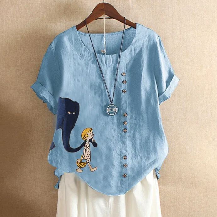 復古休閒寬鬆棉麻套頭T恤短袖（6色）-Cicichill