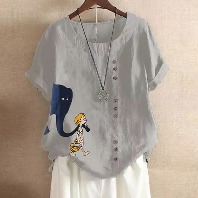 復古休閒寬鬆棉麻套頭T恤短袖（6色）-Cicichill