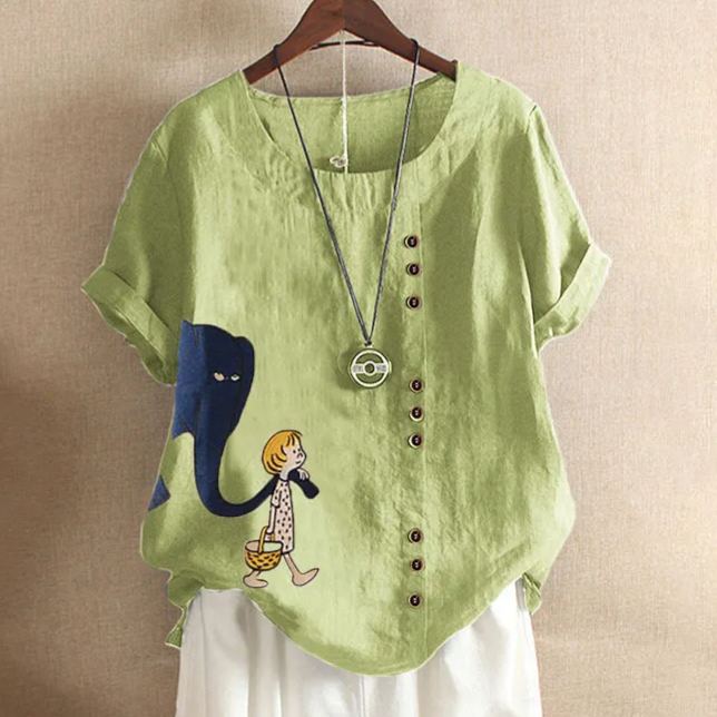 復古休閒寬鬆棉麻套頭T恤短袖（6色）-Cicichill