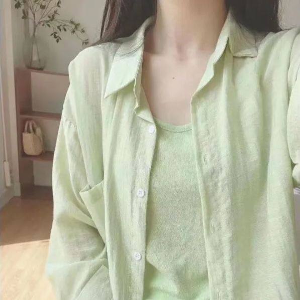 薄款微透天絲亞麻棉麻防曬襯衫