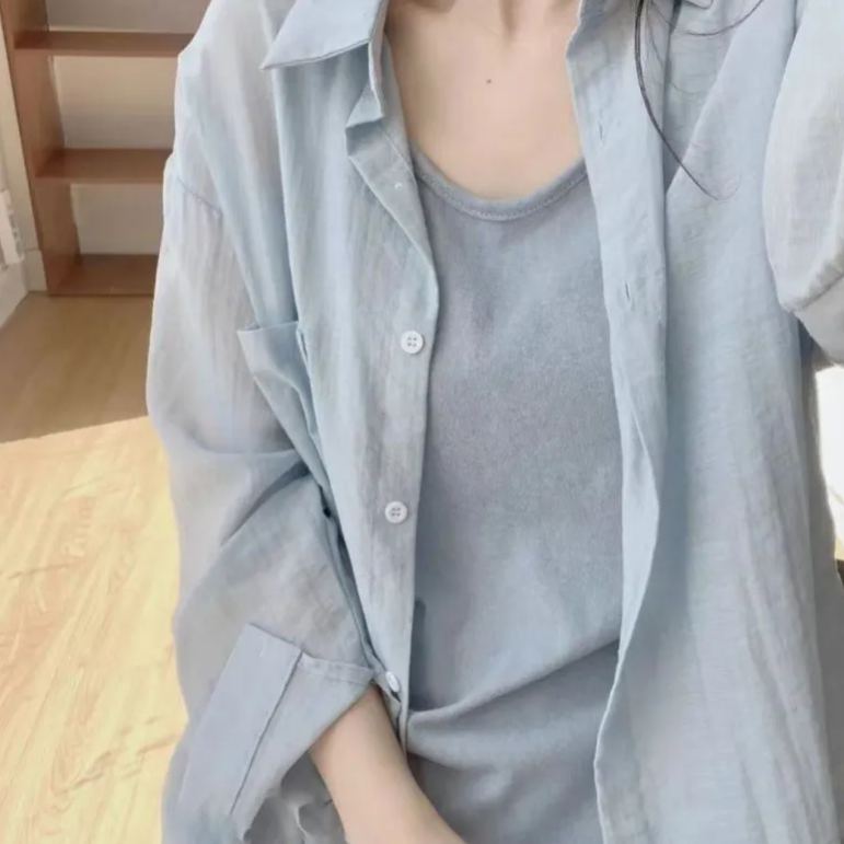 薄款微透天絲亞麻棉麻防曬襯衫