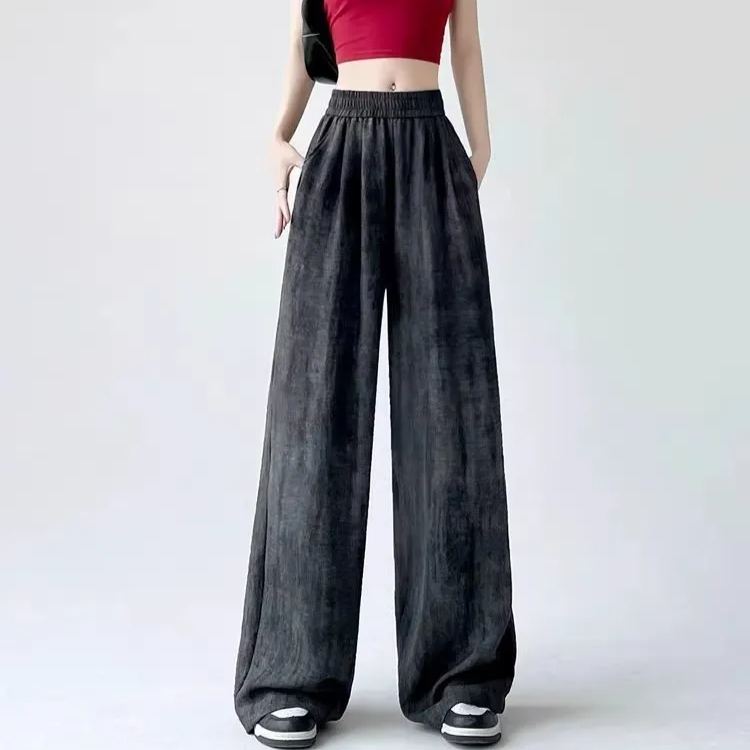 扎染冰絲棉麻薄款垂感寬鬆直筒高腰闊腿褲